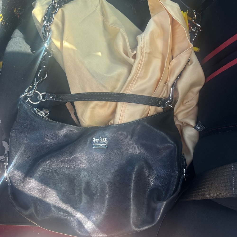 Coach Black Leather Bag with Silver Details